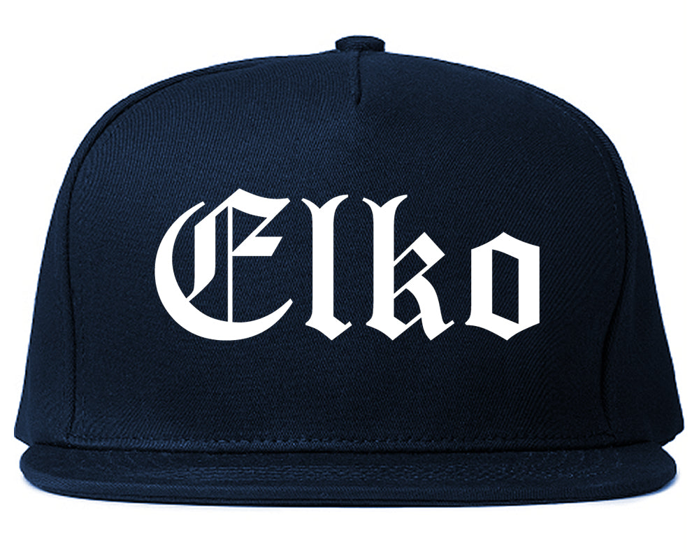 Elko Nevada NV Old English Mens Snapback Hat Navy Blue