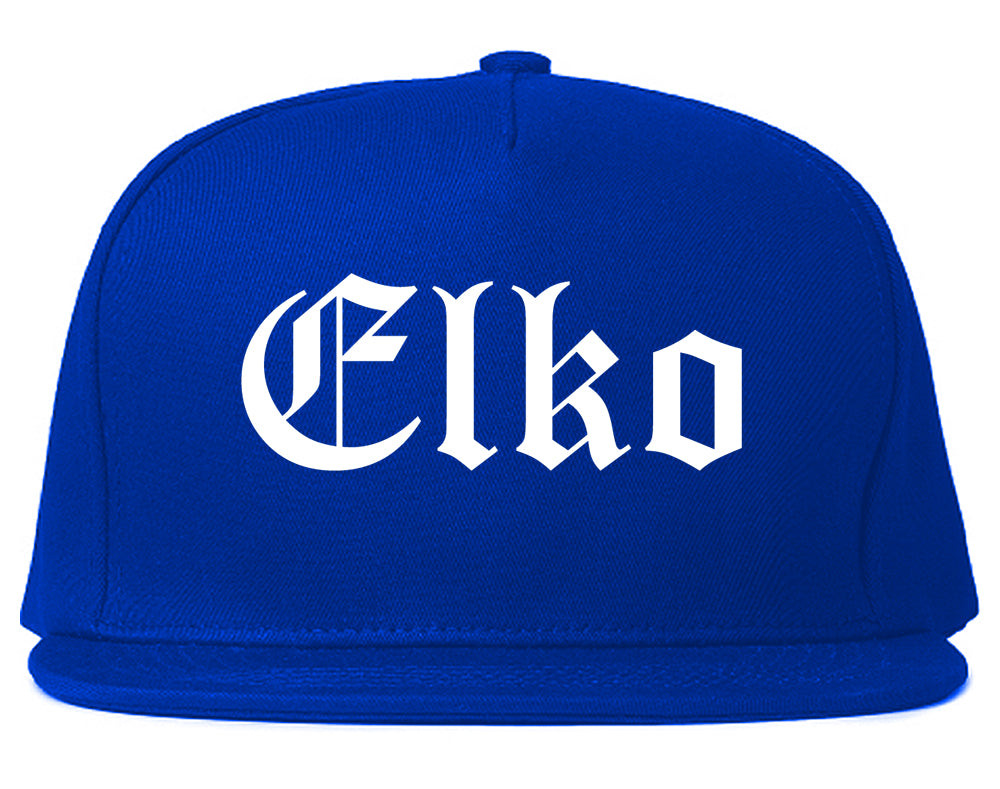 Elko Nevada NV Old English Mens Snapback Hat Royal Blue