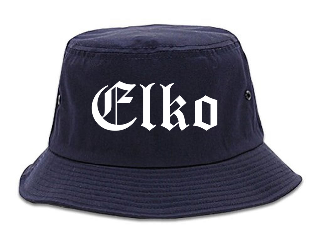 Elko Nevada NV Old English Mens Bucket Hat Navy Blue