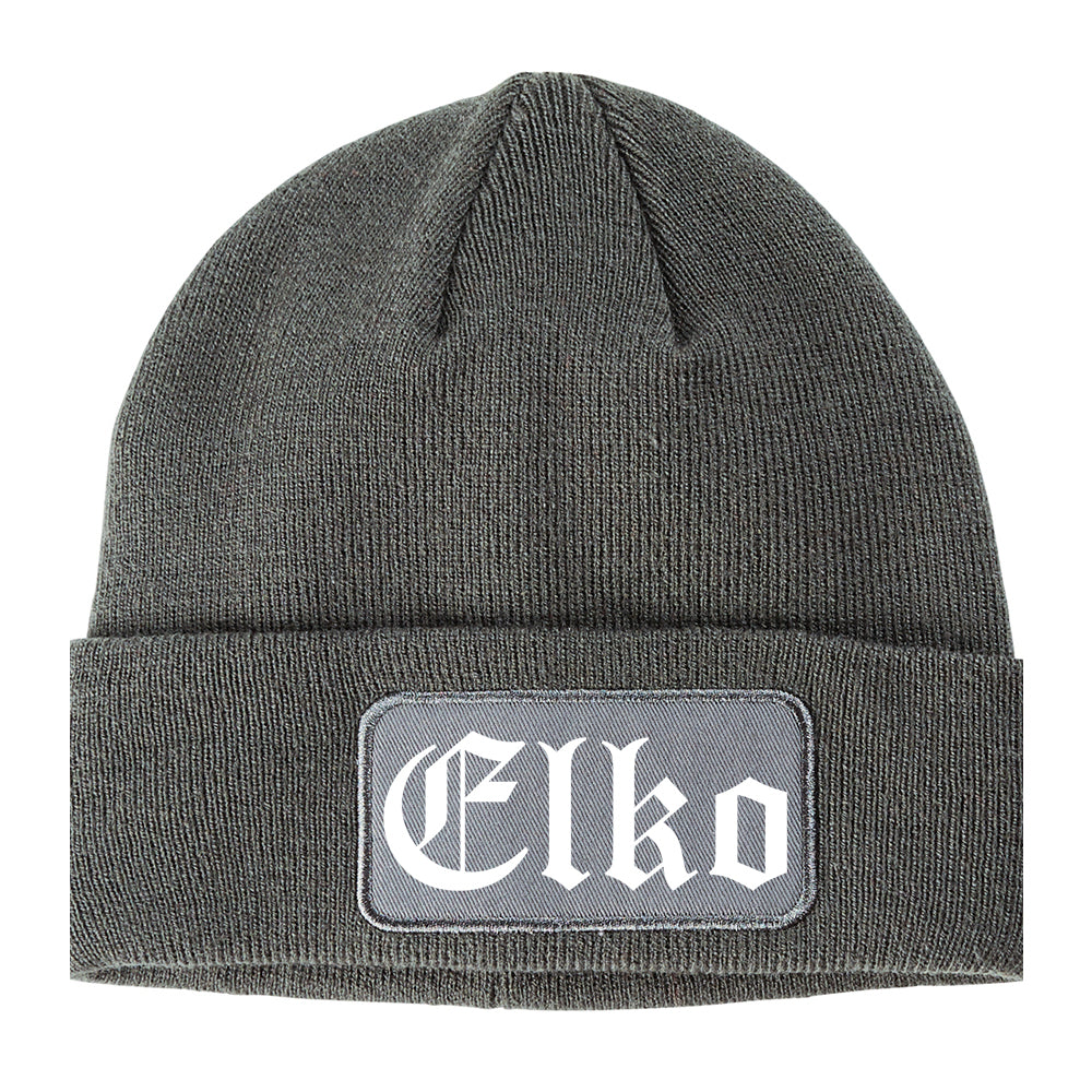 Elko Nevada NV Old English Mens Knit Beanie Hat Cap Grey
