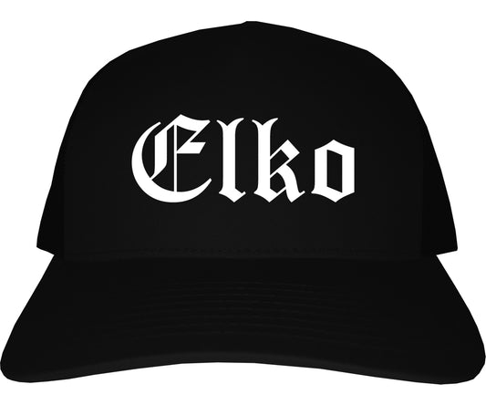 Elko Nevada NV Old English Mens Trucker Hat Cap Black