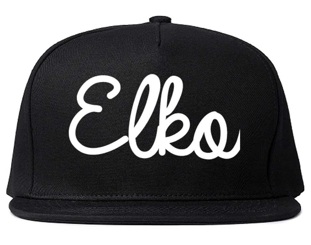 Elko Nevada NV Script Mens Snapback Hat Black