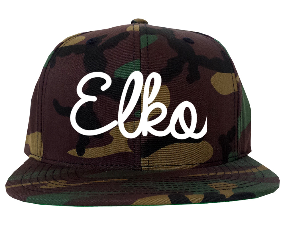 Elko Nevada NV Script Mens Snapback Hat Army Camo