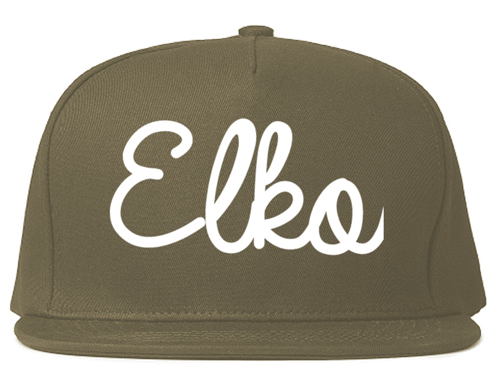 Elko Nevada NV Script Mens Snapback Hat Grey