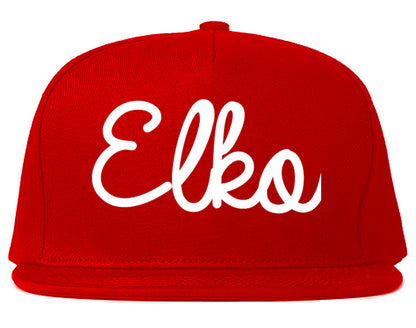 Elko Nevada NV Script Mens Snapback Hat Red