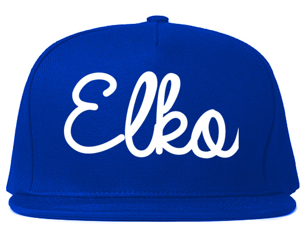 Elko Nevada NV Script Mens Snapback Hat Royal Blue