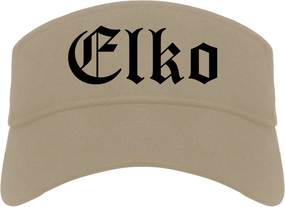 Elko Nevada NV Old English Mens Visor Cap Hat Khaki