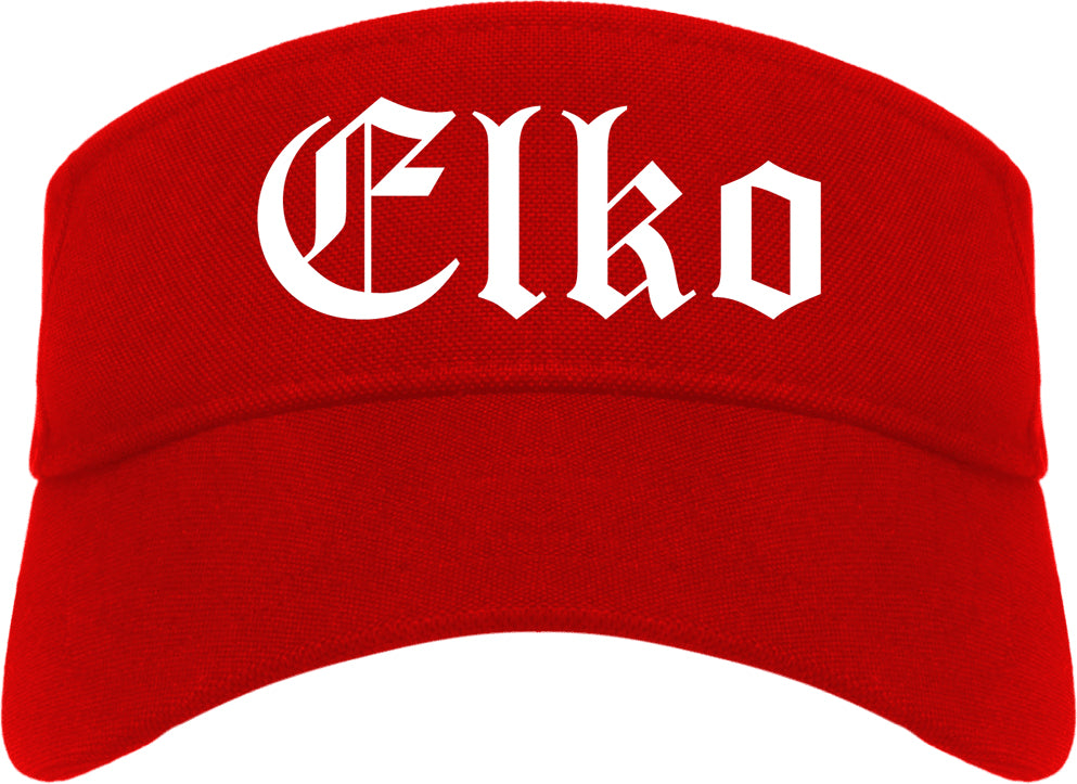 Elko Nevada NV Old English Mens Visor Cap Hat Red