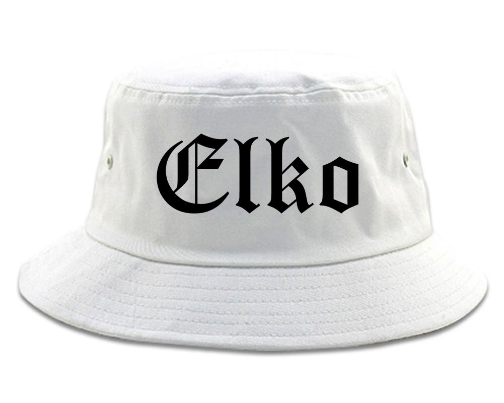 Elko Nevada NV Old English Mens Bucket Hat White
