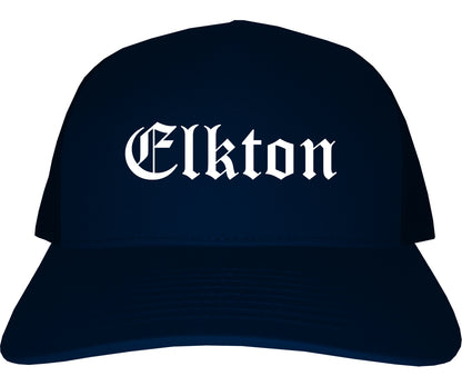 Elkton Maryland MD Old English Mens Trucker Hat Cap Navy Blue