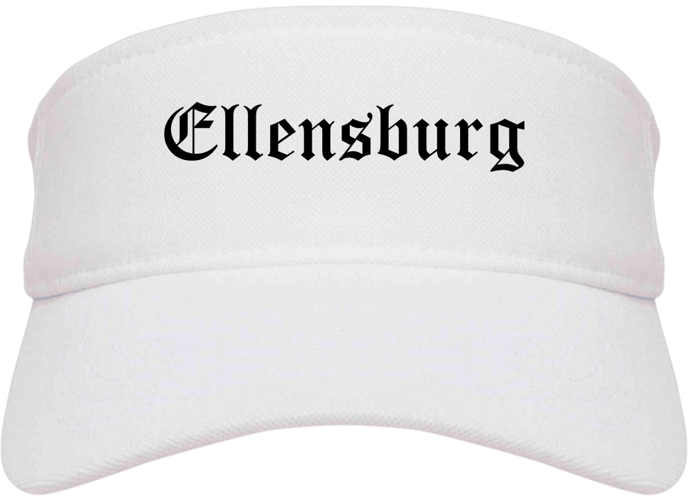 Ellensburg Washington WA Old English Mens Visor Cap Hat White