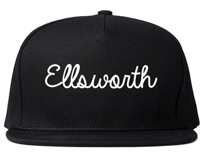 Ellsworth Maine ME Script Mens Snapback Hat Black