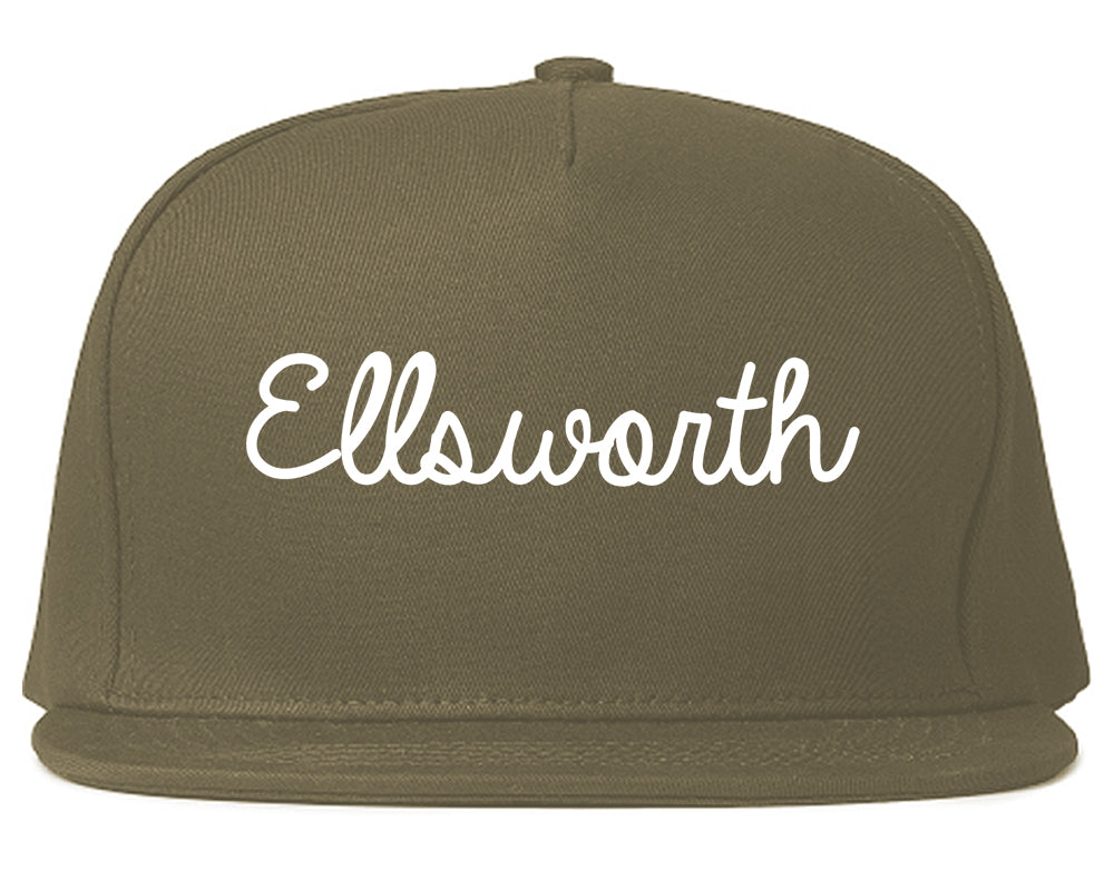 Ellsworth Maine ME Script Mens Snapback Hat Grey