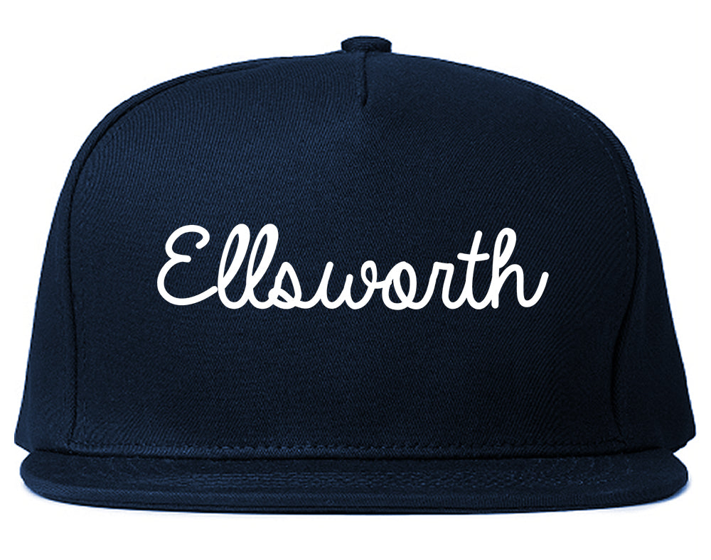 Ellsworth Maine ME Script Mens Snapback Hat Navy Blue