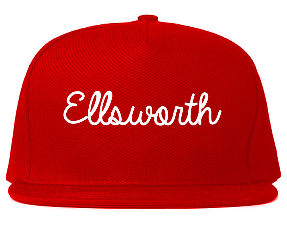 Ellsworth Maine ME Script Mens Snapback Hat Red