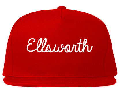 Ellsworth Maine ME Script Mens Snapback Hat Red