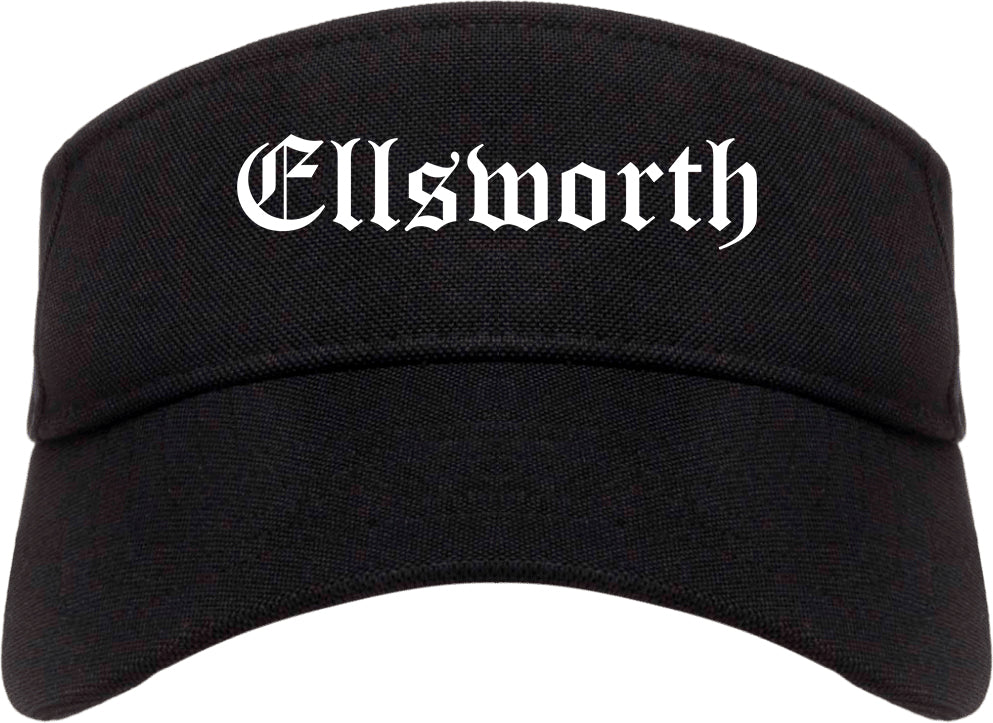 Ellsworth Maine ME Old English Mens Visor Cap Hat Black