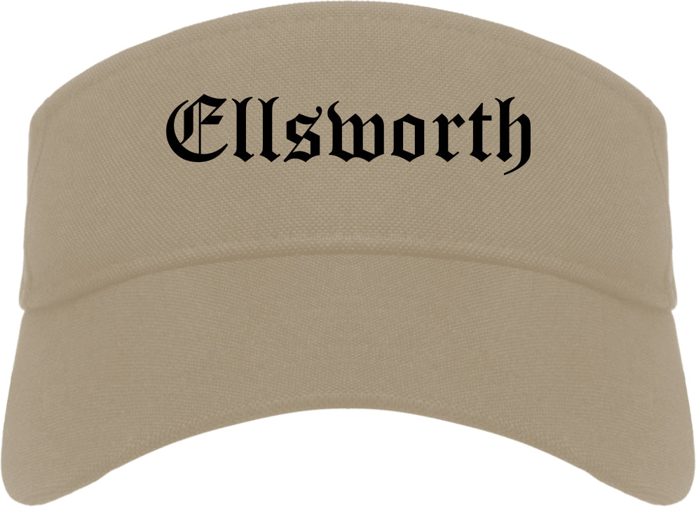 Ellsworth Maine ME Old English Mens Visor Cap Hat Khaki