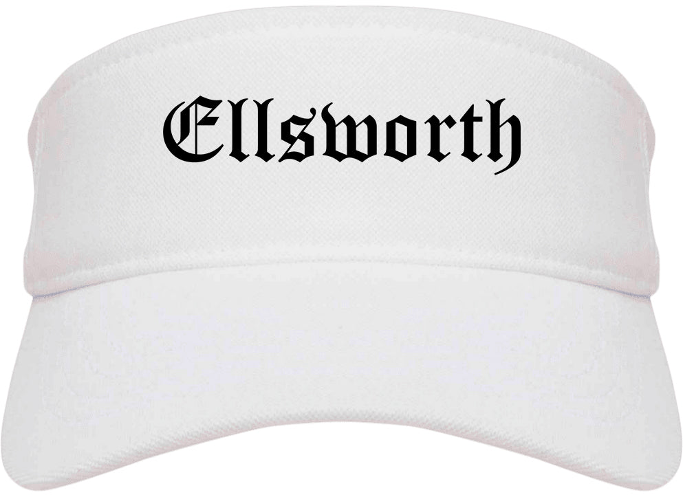 Ellsworth Maine ME Old English Mens Visor Cap Hat White