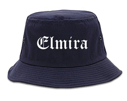 Elmira New York NY Old English Mens Bucket Hat Navy Blue