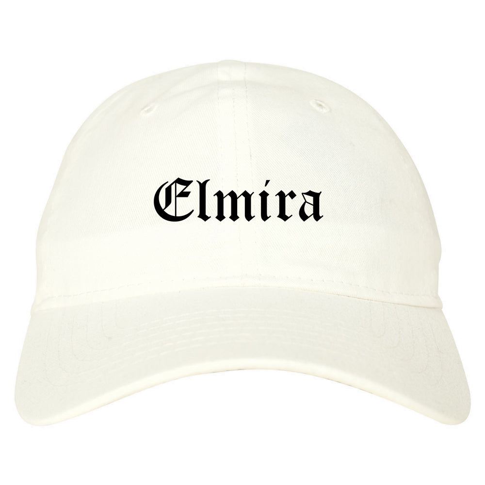 Elmira New York NY Old English Mens Dad Hat Baseball Cap White