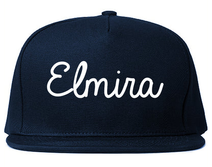 Elmira New York NY Script Mens Snapback Hat Navy Blue