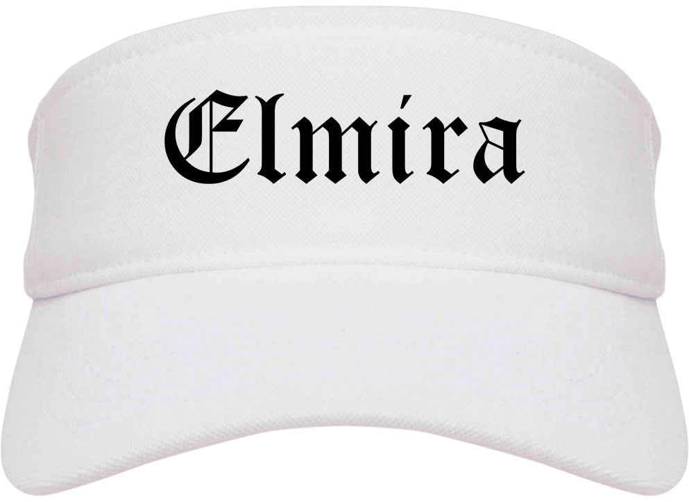 Elmira New York NY Old English Mens Visor Cap Hat White