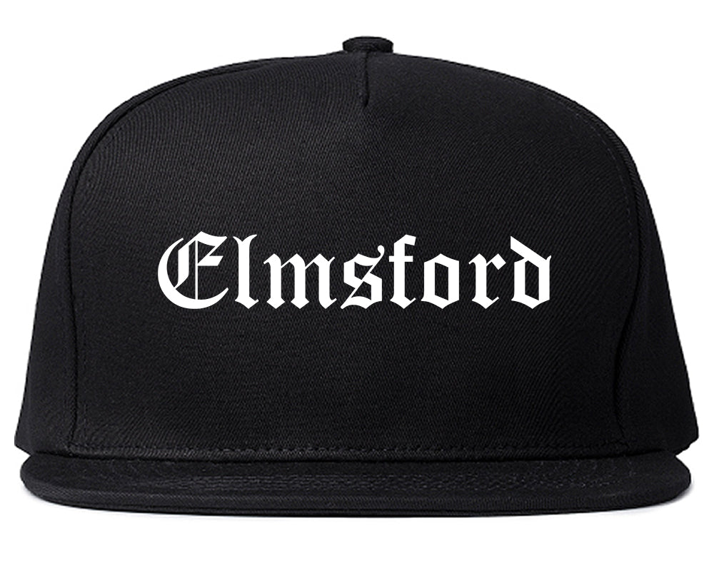 Elmsford New York NY Old English Mens Snapback Hat Black