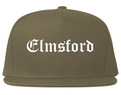 Elmsford New York NY Old English Mens Snapback Hat Grey