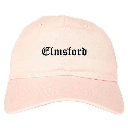 Elmsford New York NY Old English Mens Dad Hat Baseball Cap Pink