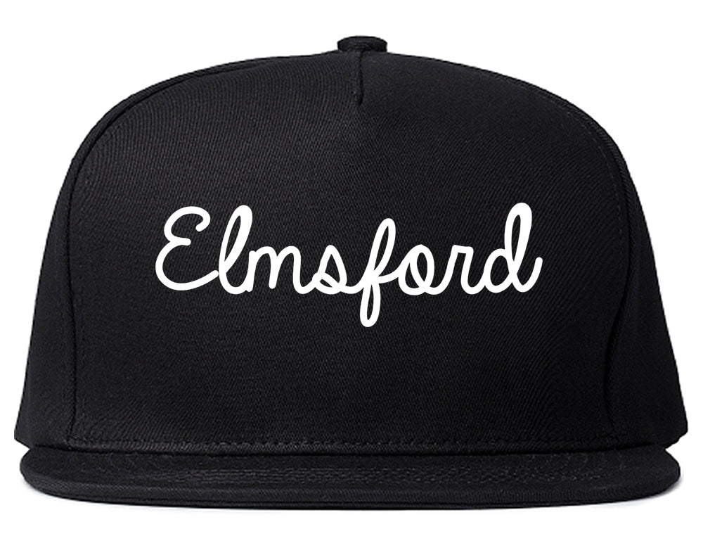 Elmsford New York NY Script Mens Snapback Hat Black