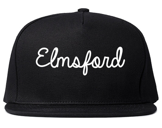 Elmsford New York NY Script Mens Snapback Hat Black