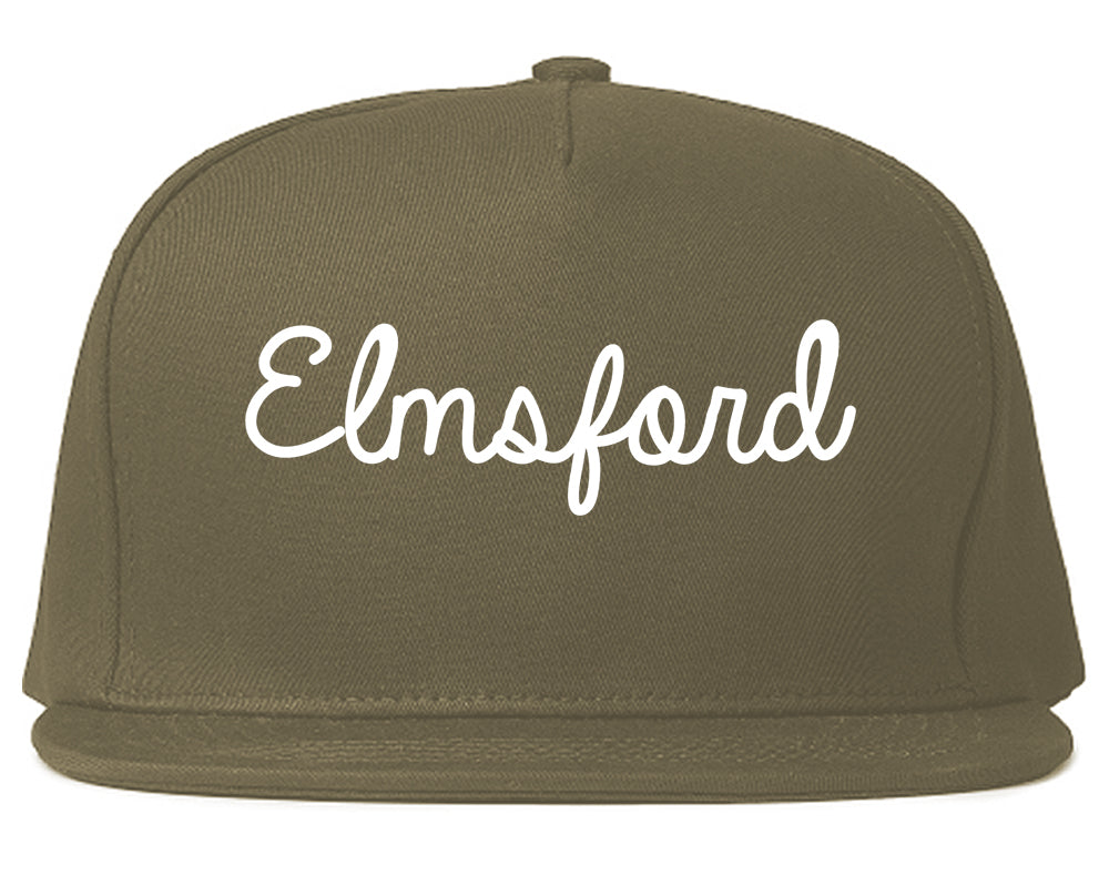 Elmsford New York NY Script Mens Snapback Hat Grey