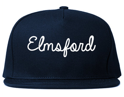 Elmsford New York NY Script Mens Snapback Hat Navy Blue