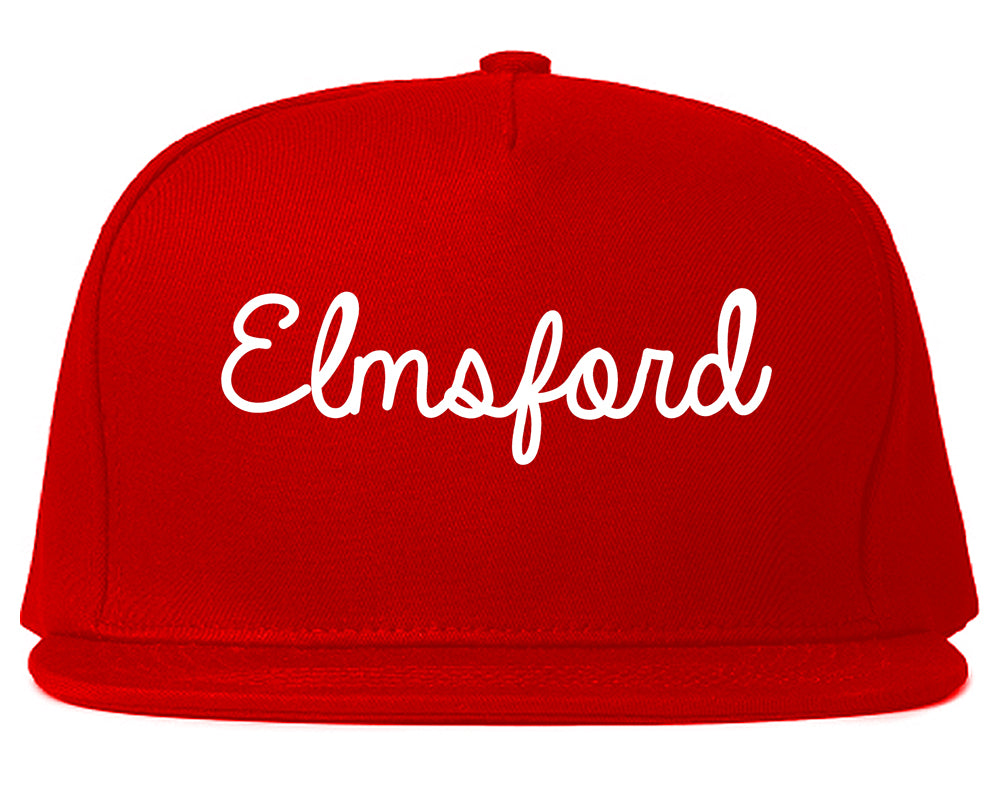 Elmsford New York NY Script Mens Snapback Hat Red