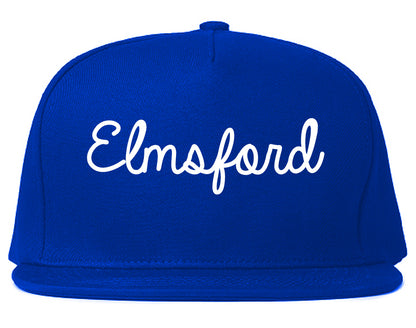 Elmsford New York NY Script Mens Snapback Hat Royal Blue