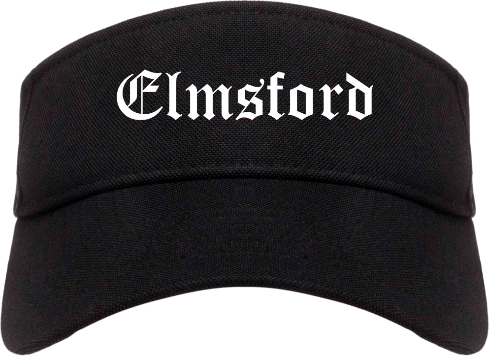 Elmsford New York NY Old English Mens Visor Cap Hat Black