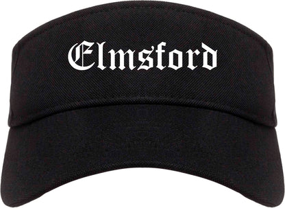 Elmsford New York NY Old English Mens Visor Cap Hat Black