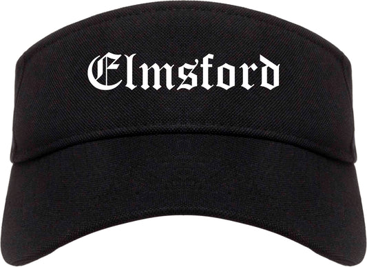 Elmsford New York NY Old English Mens Visor Cap Hat Black
