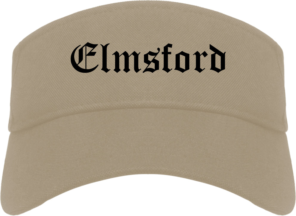 Elmsford New York NY Old English Mens Visor Cap Hat Khaki