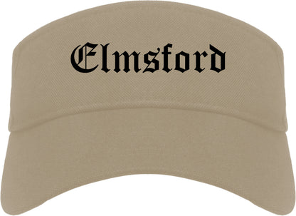 Elmsford New York NY Old English Mens Visor Cap Hat Khaki