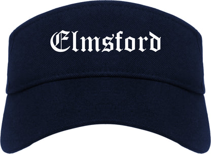 Elmsford New York NY Old English Mens Visor Cap Hat Navy Blue