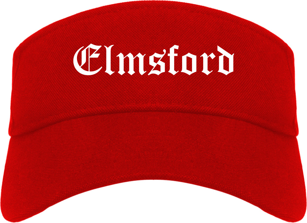 Elmsford New York NY Old English Mens Visor Cap Hat Red