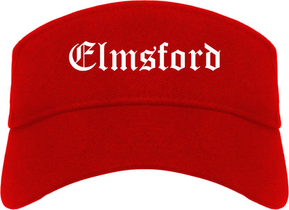 Elmsford New York NY Old English Mens Visor Cap Hat Red
