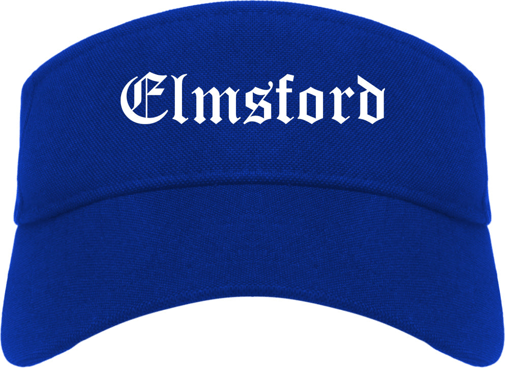 Elmsford New York NY Old English Mens Visor Cap Hat Royal Blue