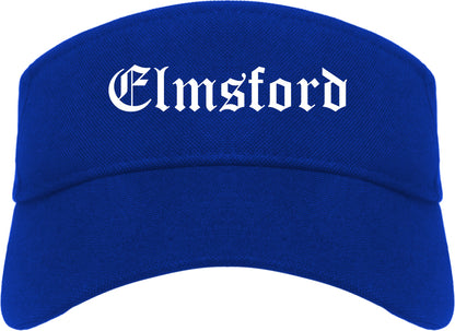 Elmsford New York NY Old English Mens Visor Cap Hat Royal Blue