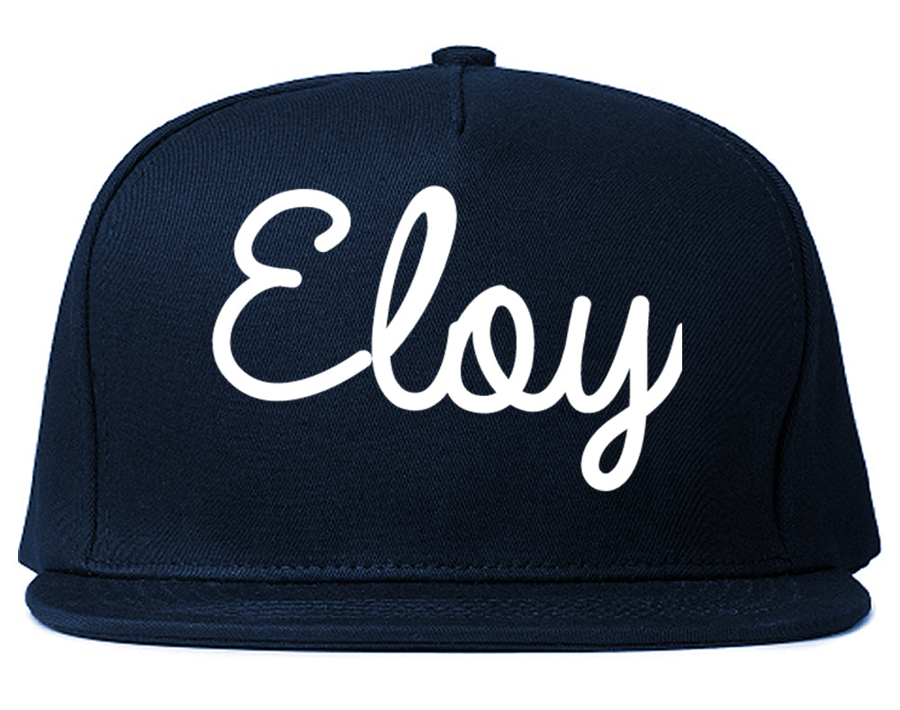 Eloy Arizona AZ Script Mens Snapback Hat Navy Blue