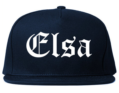 Elsa Texas TX Old English Mens Snapback Hat Navy Blue