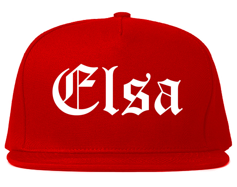 Elsa Texas TX Old English Mens Snapback Hat Red