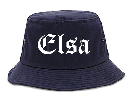 Elsa Texas TX Old English Mens Bucket Hat Navy Blue